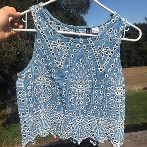 Embroidered Cut Out Crop Top Vintage